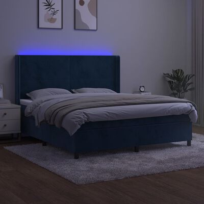 vidaXL Ramsäng med madrass & LED mörkblå 180x200 cm sammet