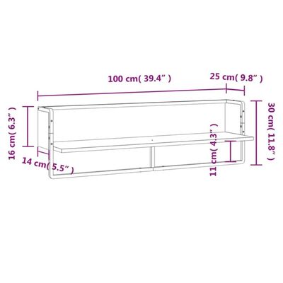 vidaXL Vägghylla med stång rökfärgad ek 100x25x30 cm