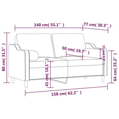 vidaXL 2-sits soffa med prydnadskuddar svart 140 cm tyg