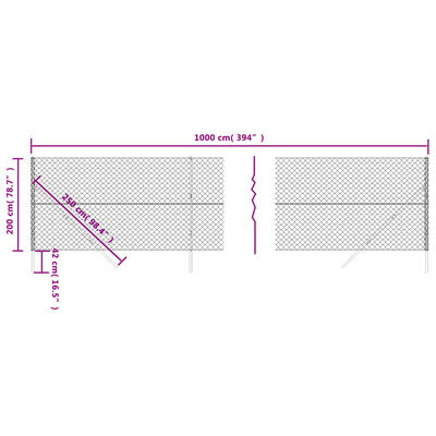 vidaXL Gunnebostängsel antracit 2x10 m