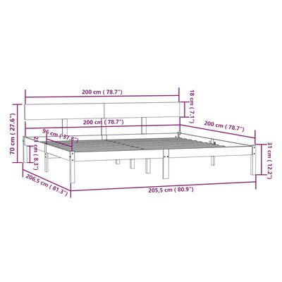 vidaXL Sängram utan madrass massivt trä 200x200cm