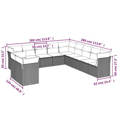 vidaXL Loungegrupp för trädgården m. dynor 11 delar beige konstrotting