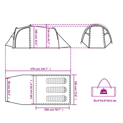 vidaXL Campingtält tunnel 3 personer orange vattentätt