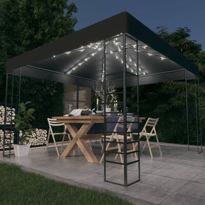 vidaXL Paviljong med ljusslinga LED 3x3 m antracit