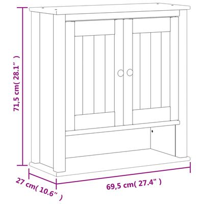 vidaXL Väggmonterad badrumsskåp BERG vit 69,5x27x71,5 cm massivt trä