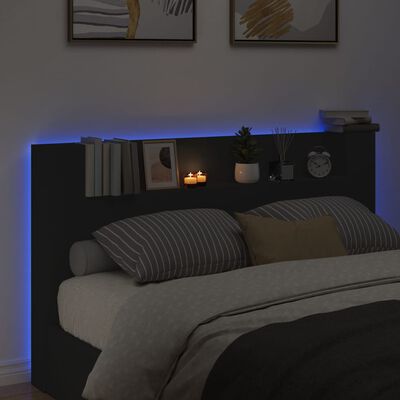 vidaXL Sänggavel med LED svart 180x16,5x103,5 cm