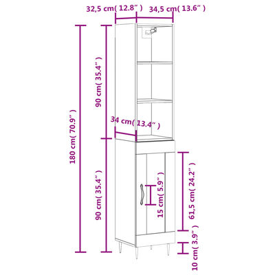 vidaXL Högskåp betonggrå 34,5x34x180 cm konstruerat trä