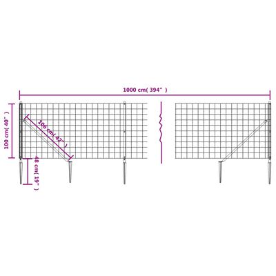 vidaXL Stängsel med markspett antracit 1x10 m