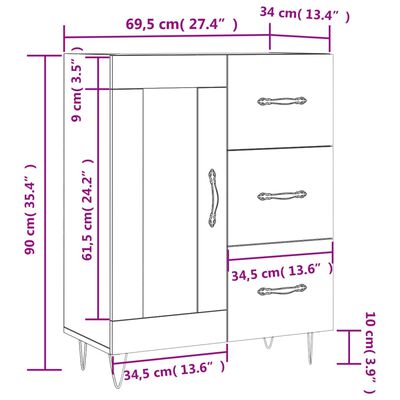 vidaXL Skänk rökfärgad ek 69,5x34x90 cm konstruerat trä