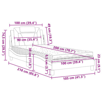 vidaXL Säng med madrass grå 100x200 cm konstläder