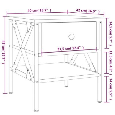 vidaXL Sängbord brun ek 40x42x45 cm konstruerat trä