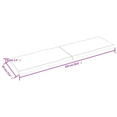 vidaXL Bordsskiva ljusbrun 220x60x(2-6) cm massivt trä levande kant