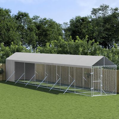 vidaXL Hundgård med tak silver 2x14x2,5 m galvaniserat stål