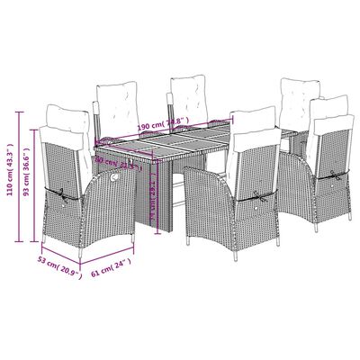 vidaXL Matgrupp för trädgården med dynor 7 delar mixbeige konstrotting