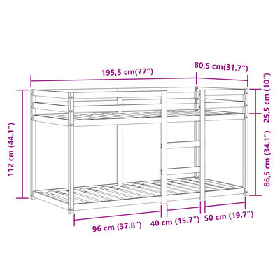 vidaXL Loftsäng med gardiner vit&svart 75x190 cm massiv furu