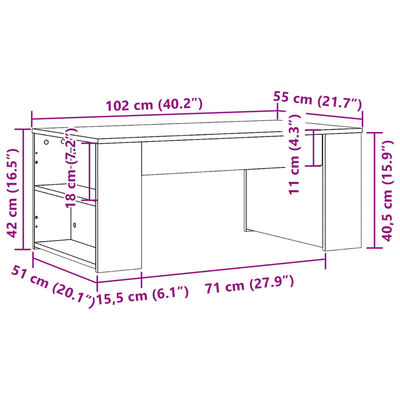 vidaXL Soffbord brun ek 102x55x42 cm konstruerat trä