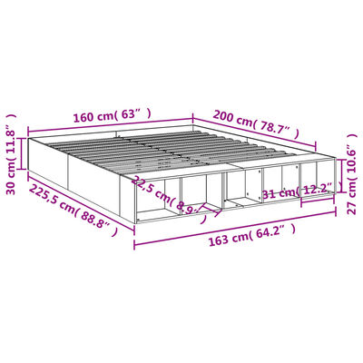 vidaXL Sängram rökfärgad ek 160x200 cm konstruerat trä