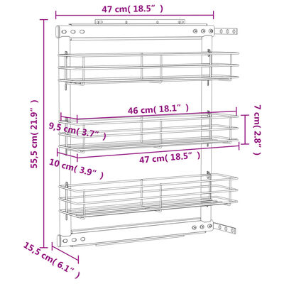 vidaXL Utdragbar inredning köksskåp 3 hyllor silver 47x15,5x55,5 cm