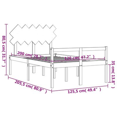 vidaXL Sängram med sänggavel vit 120x200 cm massivt trä