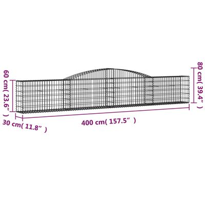 vidaXL Gabioner bågformade 15 st 400x30x60/80 cm galvaniserat järn