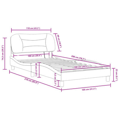 vidaXL Sängram med LED-belysning svart och vit 100x200 cm konstläder