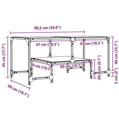 vidaXL Soffbord med transparent glasskiva 98,5x50x45 cm stål