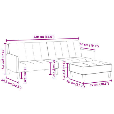 vidaXL Bäddsoffa 2-sits med fotpall svart tyg