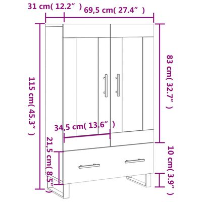 vidaXL Högskåp brun ek 69,5x31x115 cm konstruerat trä