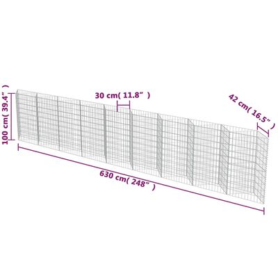 vidaXL Gabionmur i galvaniserat stål 630x30x100 cm