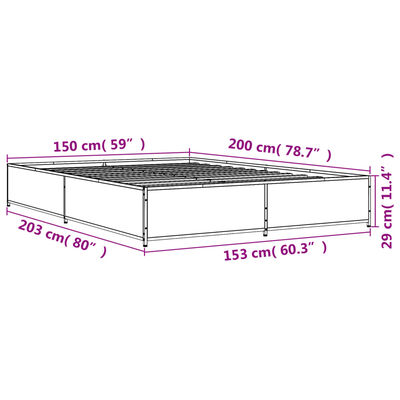 vidaXL Sängram rökfärgad ek 150x200 cm konstruerad trä och metall