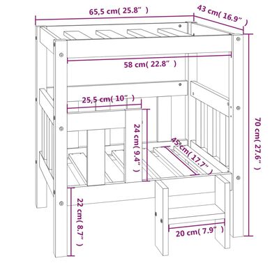 vidaXL Hundbädd vit 65,5x43x70 cm massiv furu