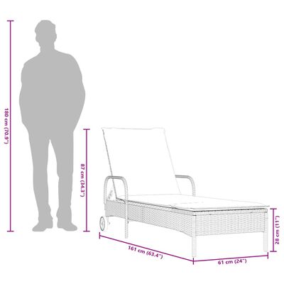 vidaXL Solsäng med hjul och dyna beige konstrotting