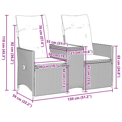 vidaXL Trädgårdssoffa fällbar 2-sits med bord beige konstrotting