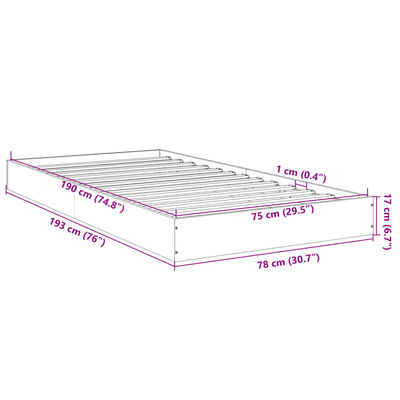 vidaXL Sängram utan madrass rökfärgad ek 75x190 cm konstruerad trä