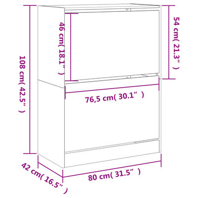 vidaXL Skoskåp med 2 flip-lådor vit 80x42x108 cm