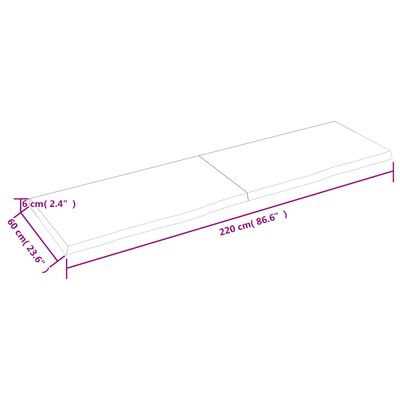 vidaXL Bordsskiva mörkbrun 220x60x(2-6) cm behandlad massiv ek