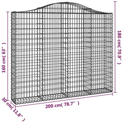 vidaXL Gabion bågformad 8 st 200x30x160/180 cm galvaniserat järn