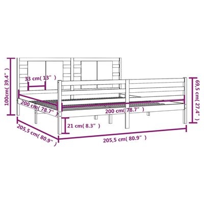 vidaXL Sängram svart massiv furu 200x200 cm