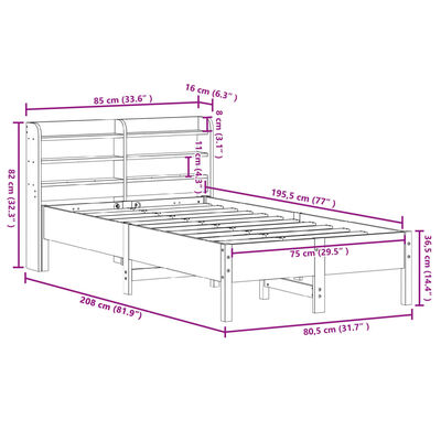 vidaXL Sängram utan madrass vit 75x190 cm massiv furu