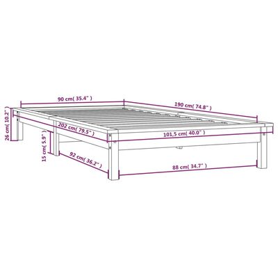 vidaXL Sängram 90x190 cm massiv furu svart