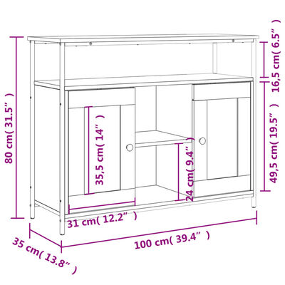 vidaXL Skänk rökfärgad ek 100x35x80 cm konstruerat trä