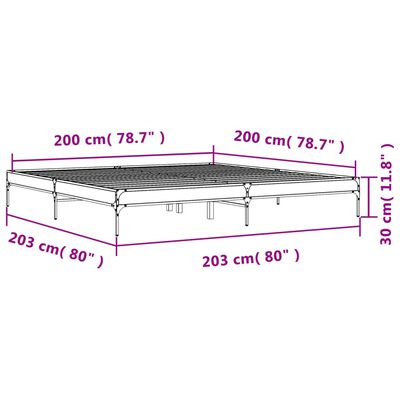 vidaXL Sängram rökfärgad ek 200x200 cm konstruerat trä och metall