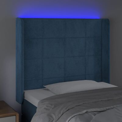 vidaXL Sänggavel LED mörkblå 103x16x118/128 cm sammet