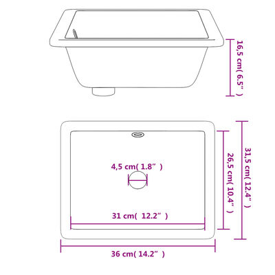 vidaXL Handfat vit 36x31,5x16,5 cm rektangulär keramik