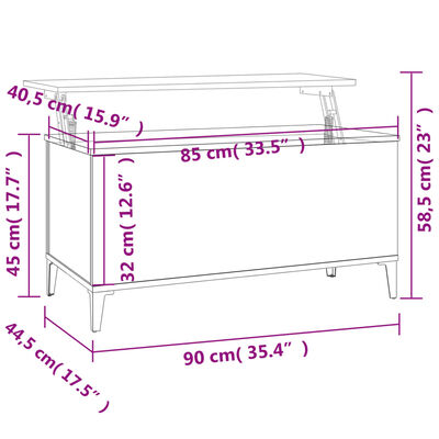 vidaXL Soffbord rökfärgad ek 90x44,5x45 cm konstruerat trä