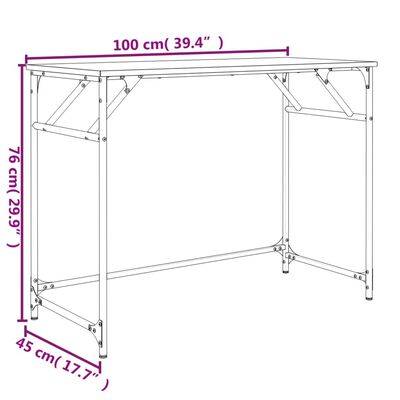 vidaXL Skrivbord rökfärgad ek 100x45x76 cm trä pulverlackerat stål