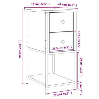 vidaXL Sängbord 2 st svart 32x42x70 cm konstruerat trä