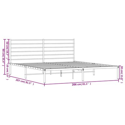 vidaXL Sängram med huvudgavel metall vit 200x200 cm