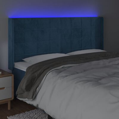 vidaXL Sänggavel LED blå 163x16x118/128 cm sammet