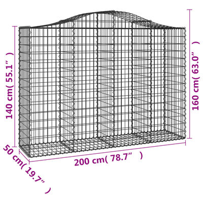 vidaXL Gabioner bågformade 14 st 200x50x140/160 cm galvaniserat järn